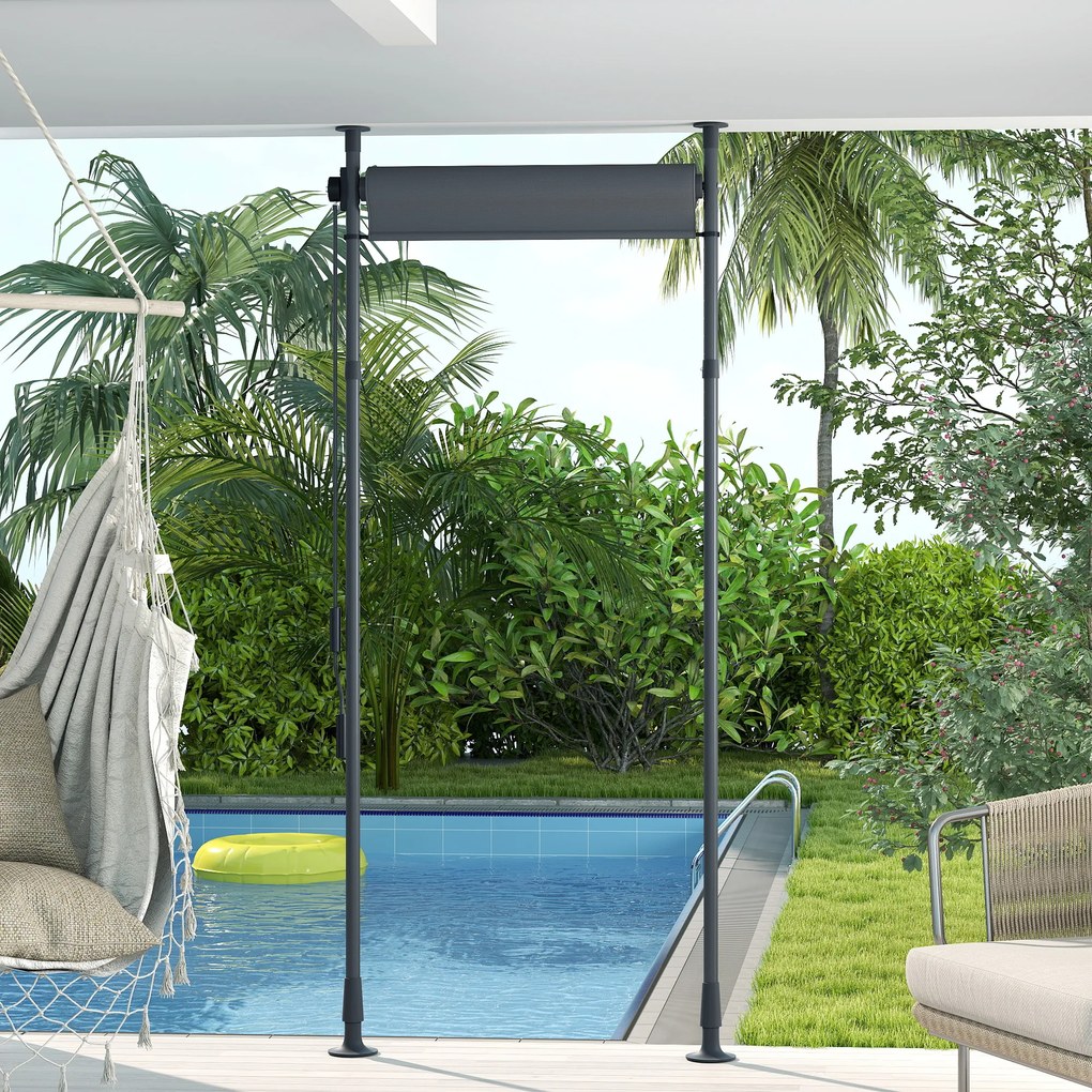 Outsunny Stor manual retractabil pe picior lungime reglabilă manivelă instalare fără găurire metal aluminiu poliester gri închis | Aosom Romania