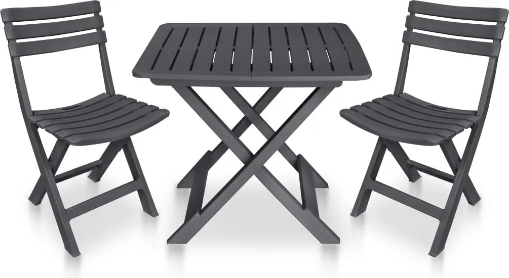 vidaXL Set mobilier de bistro pliabil, 3 piese, antracit, plastic