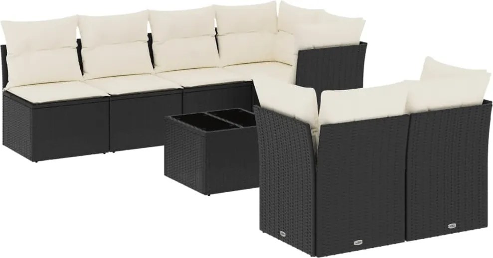 vidaXL Set mobilier de grădină cu perne, 8 piese, negru, poliratan