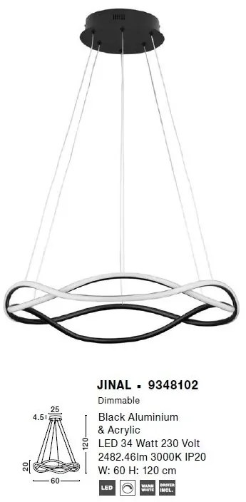 Lustra LED suspendata design modern JINAL Black 60cm