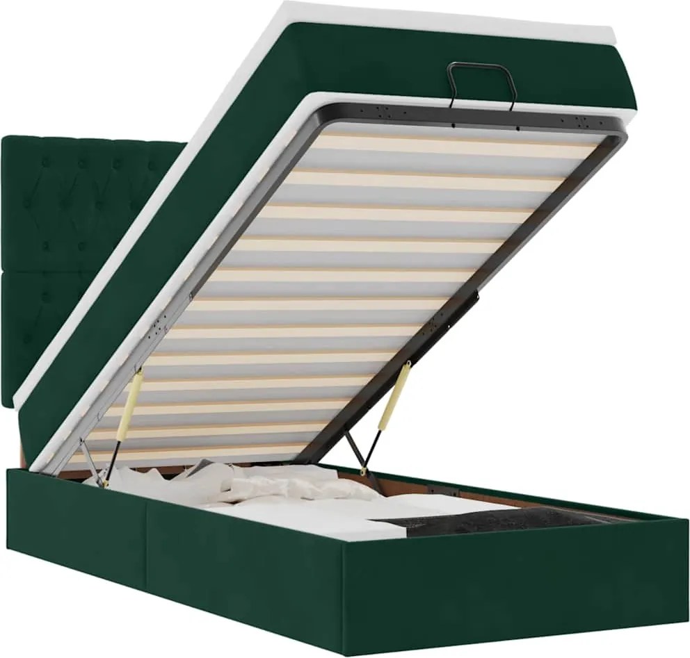 vidaXL Cadru de pat otoman cu saltele, catifea verde închis 90x200cm