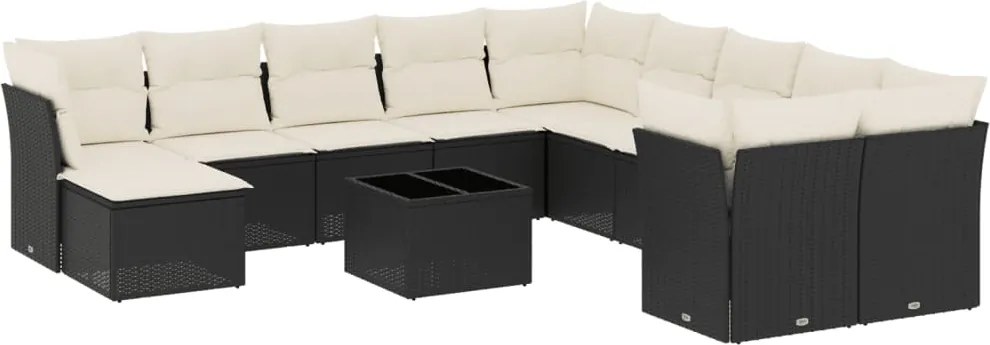 vidaXL Set canapele de grădină, 12 piese, cu perne, negru, poliratan
