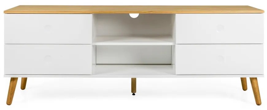 Masă TV cu detalii în decor de stejar Tenzo Dot, lățime 162 cm, alb