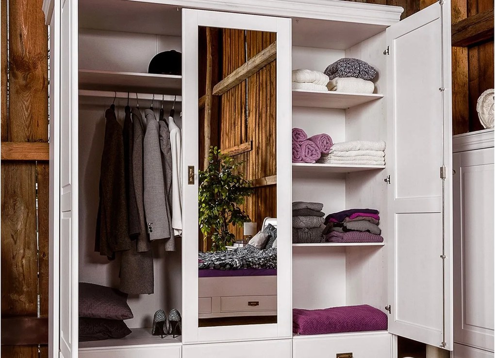 Dulap lemn masiv alb Florence, 193 × 62 × 218 cm