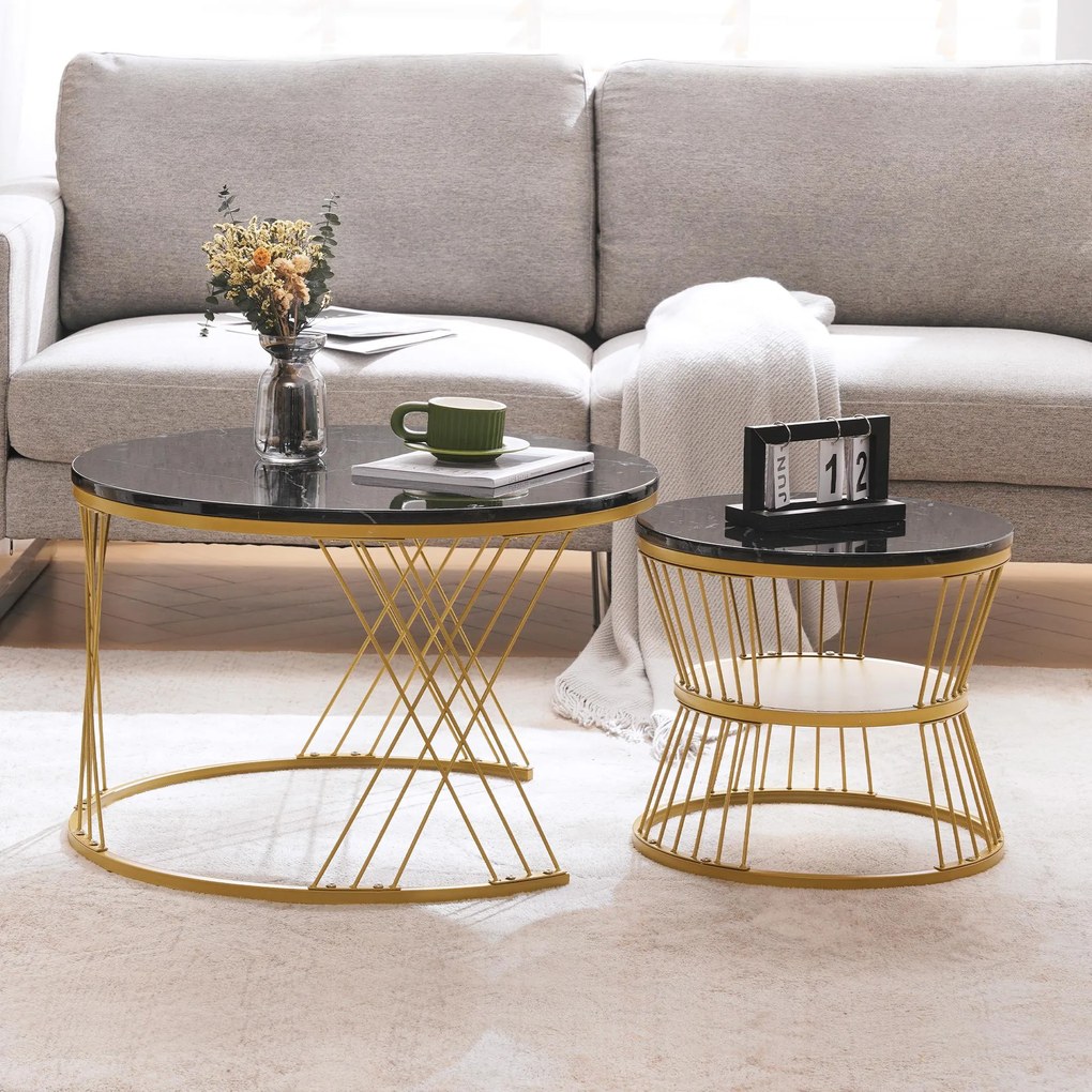 Set modern de măsuțe nesting, 2 piese, 70x70x45 cm/45x45x40 cm, Negru