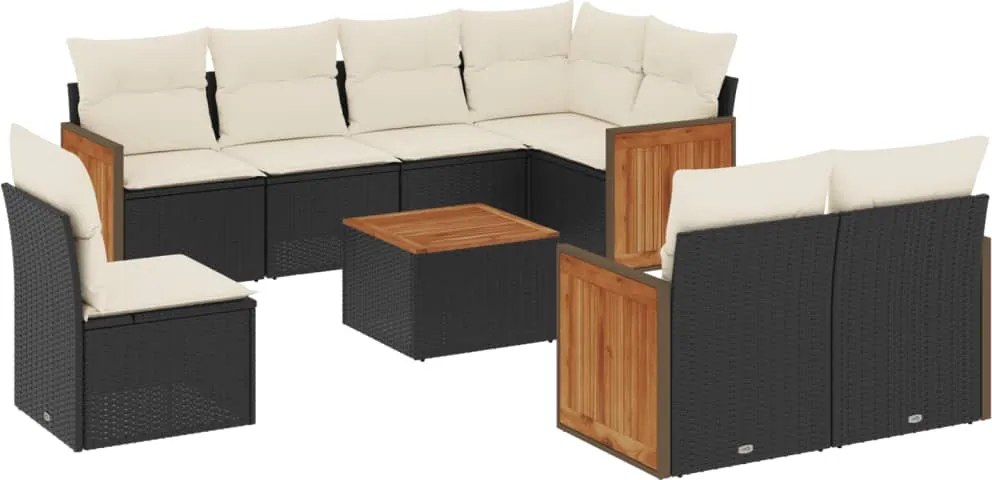 vidaXL Set mobilier de grădină cu perne, 9 piese, negru, poliratan