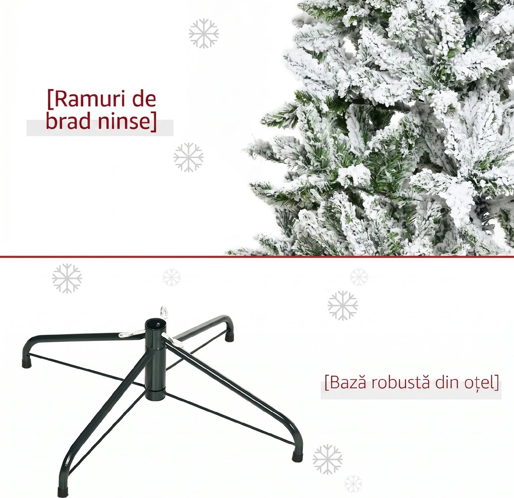HOMCOM Brad de Crăciun Artificial Înzăpezit cu 750 Ramuri, Bază din Oțel, Plastică, 105x105x180 cm, Verde | Aosom Romania