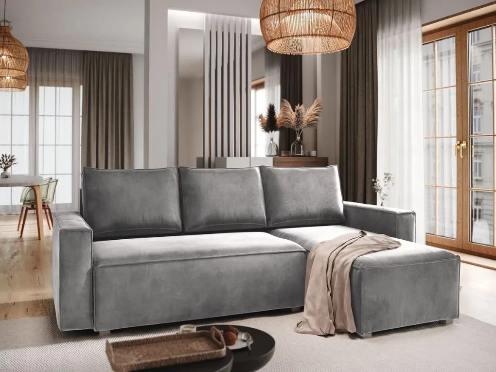 OFERTA Canapea de colt extensibila CAVELO, gri deschis, reversibila calitate II