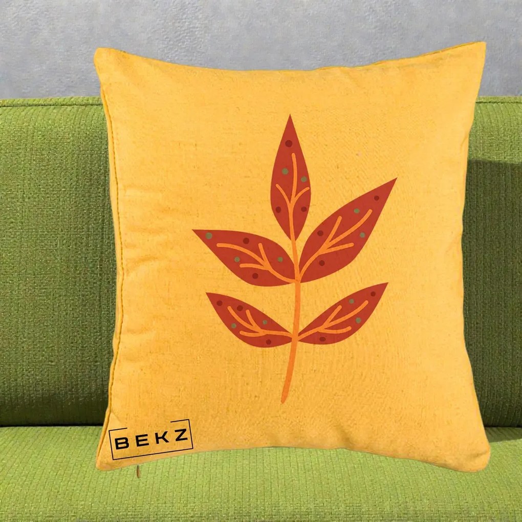 Perna Decorativa Ramura Botanica Mov, 40x40 cm, Galben, Husa Detasabila, Perna Inclusa, BEKZ®