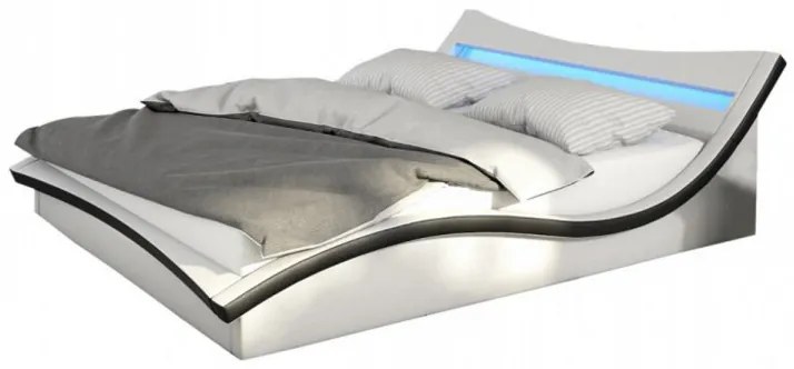 Pat din imitatie de piele cu lumini LED 190x247x71 cm alb