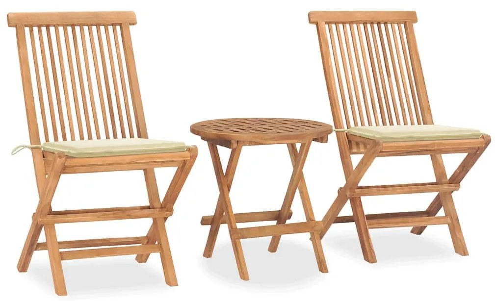 vidaXL Set mobilier exterior pliabil cu perne 3 piese lemn masiv tec