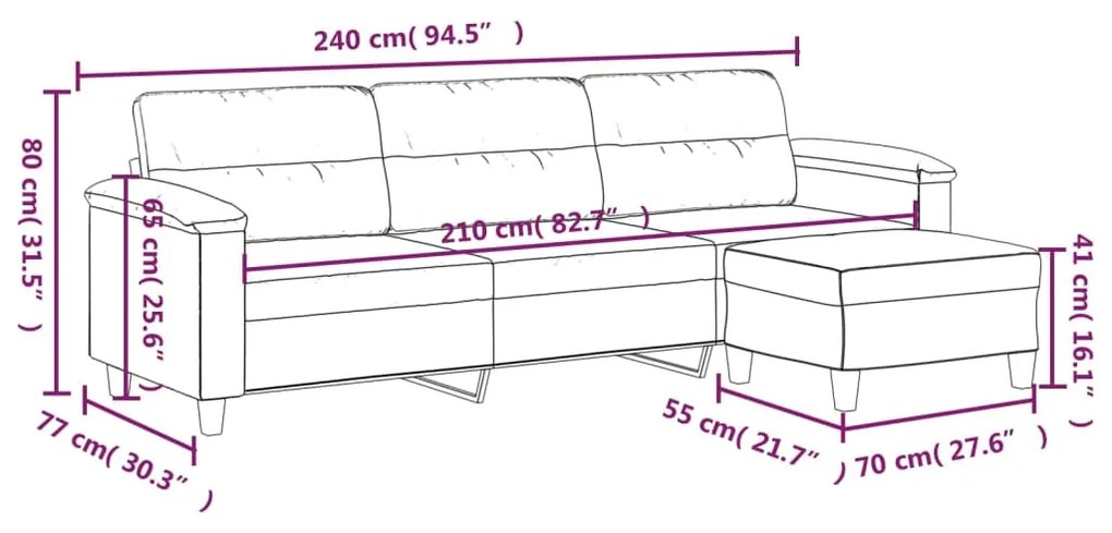 Canapea cu 3 locuri si taburet, gri taupe, 210 cm, microfibra Gri taupe, 240 x 77 x 80 cm