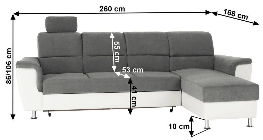 Colţar mic, piele ecologică alb/material textil gri, model dreapta, SANTIAGO COLŢAR MIC