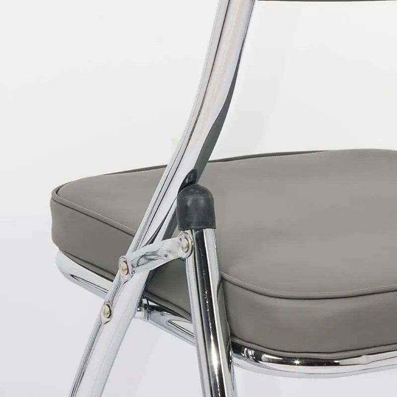 Scaun pliant gri HRC 607 din piele ecologică și cadru metalic cromat