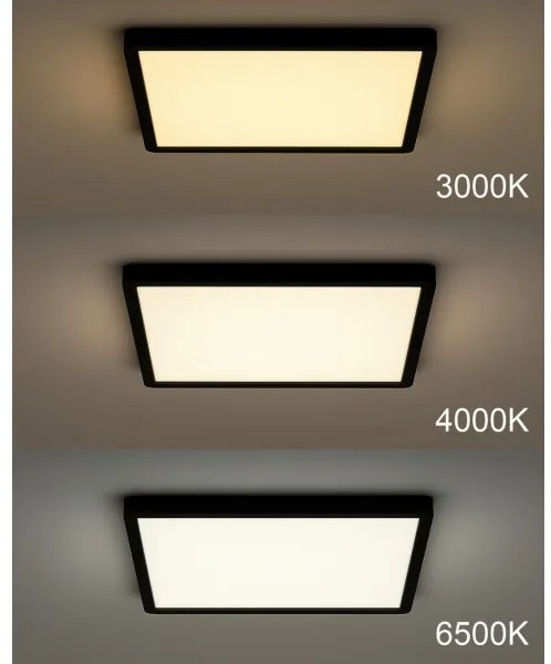 Plafonieră LED, 32 W, 230 V, 3000/4000/6500 K, 40 x 40 cm, negru