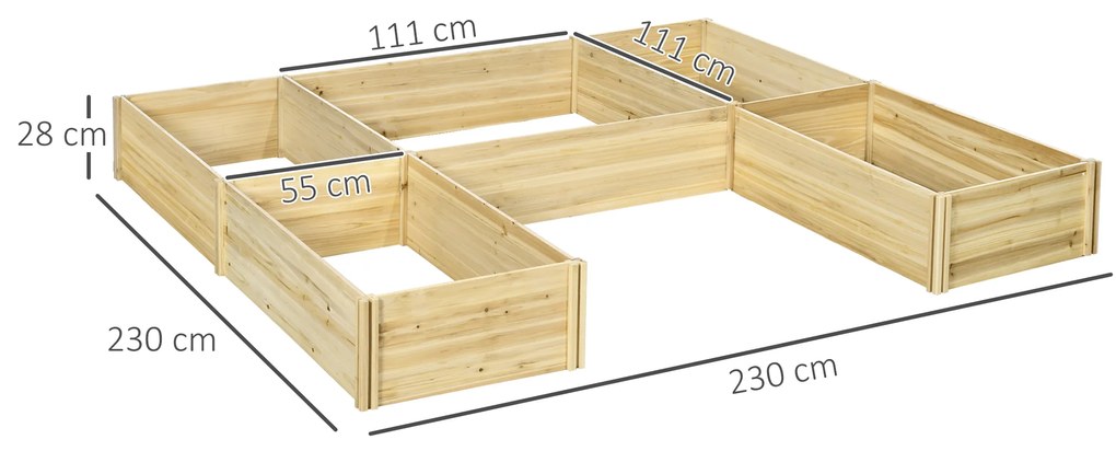 Outsunny Set 5 Jardiniere Modulare de Exterior din Lemn de Brad, pentru Grădinărit și Decor, Natural | Aosom Romania