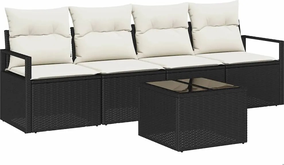 vidaXL Set de canapea 5 pcs Negru și Crem poliratan