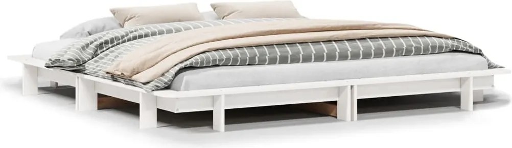 vidaXL Cadru de pat fără saltea, alb, 160x200 cm, lemn masiv pin