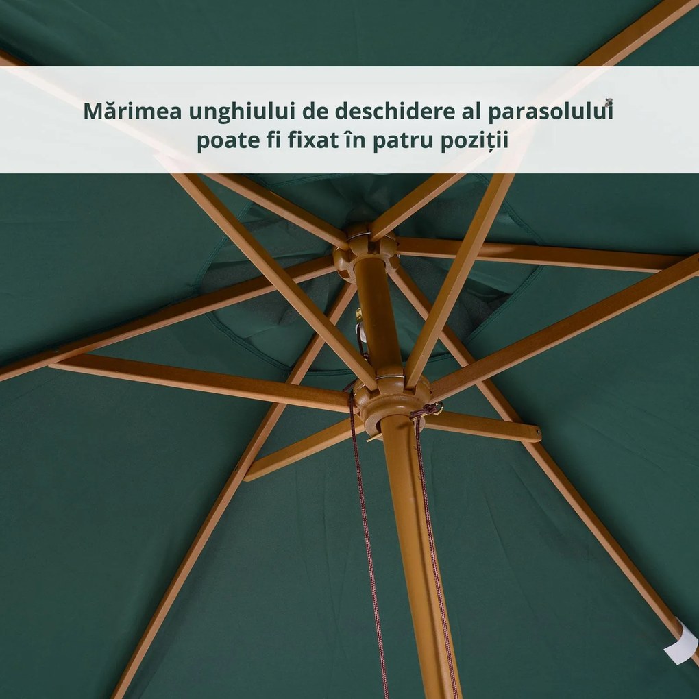 Outsunny Umbrelă din Lemn pentru Grădină, Verde, 2X3M, Design Elegant, Rezistentă la Intemperii | Aosom Romania