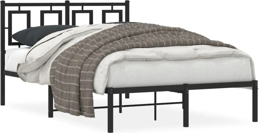 vidaXL Cadru de pat metalic cu tăblie, negru, 120x190 cm