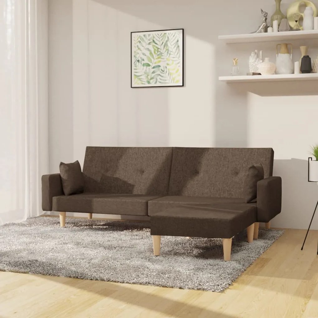 3080521 vidaXL Canapea extensibilă 2 locuri, cu taburet, gri taupe, textil