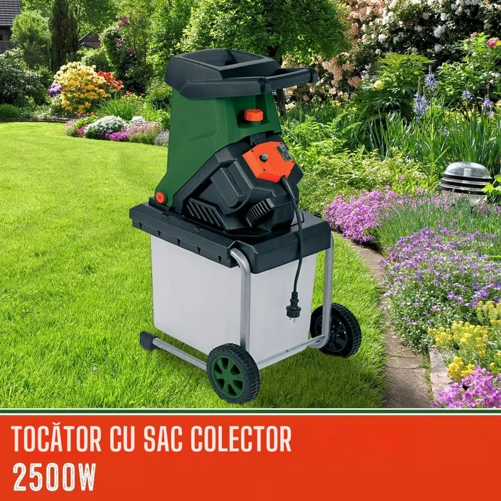 Tocător de grădină CHIP cu recipient de colectare de 50 l, 3100W negru/verde Gardebruk