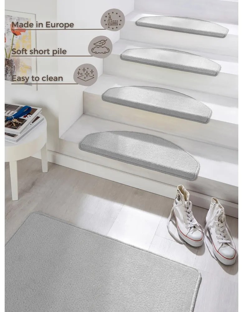 Covorașe pentru scări gri cu bandă adezivă 15 buc. 23x65 cm Fancy – Hanse Home