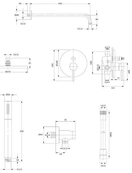 Sistem de dus incastrat Omnires Y auriu periat si para cu 1 functie