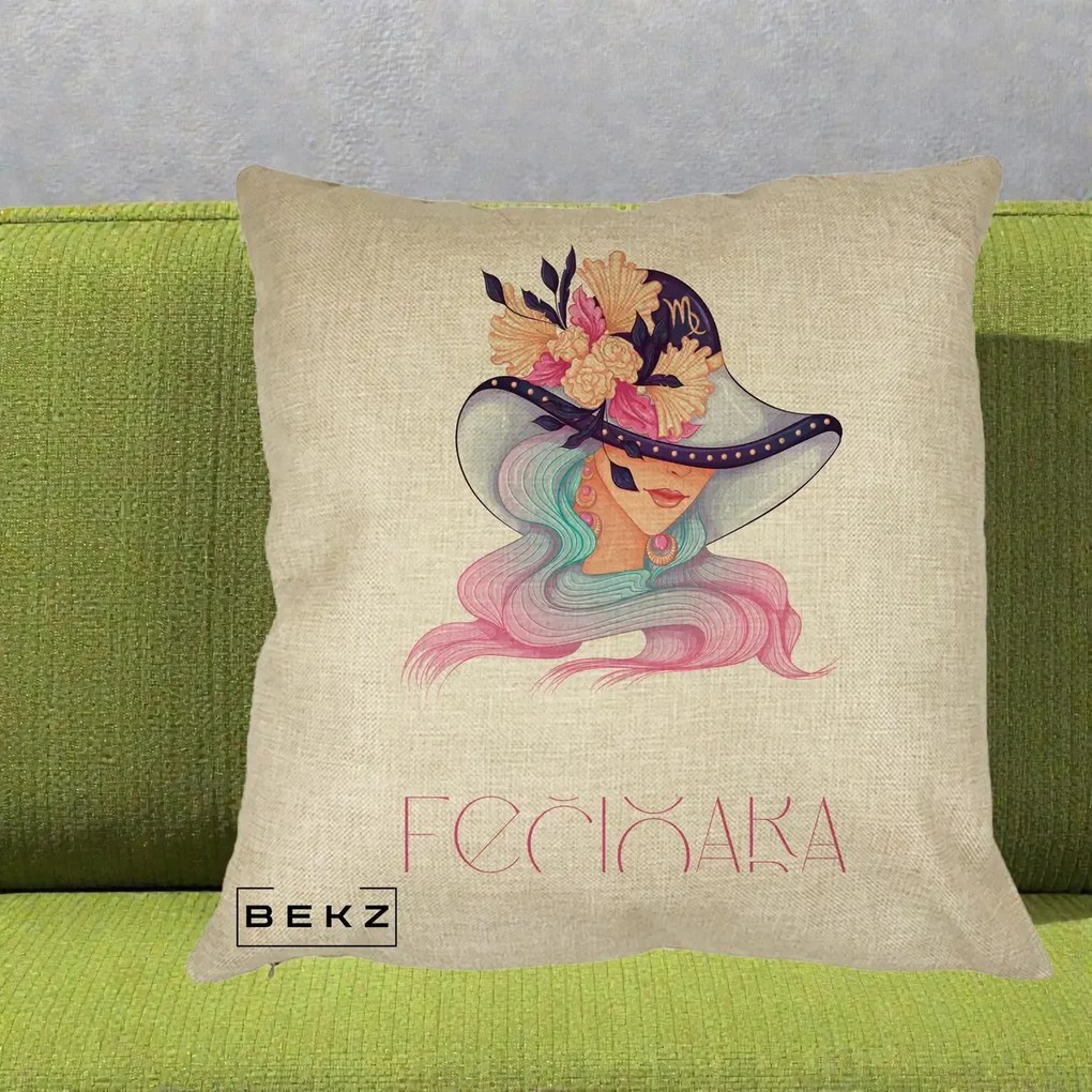 Perna Personalizata Zodie Fecioara, 40x40 cm, Crem, Husa Detasabila, Perna Inclusa, BEKZ®