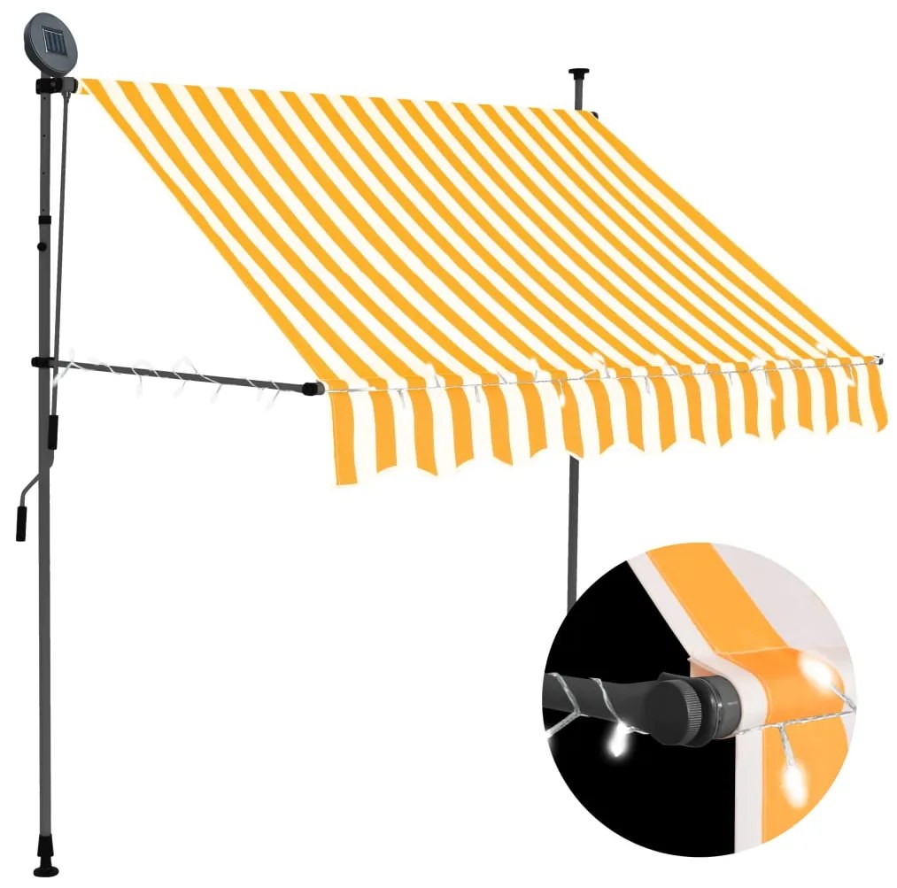 vidaXL Copertină retractabilă manual cu LED, alb &amp; portocaliu, 100 cm