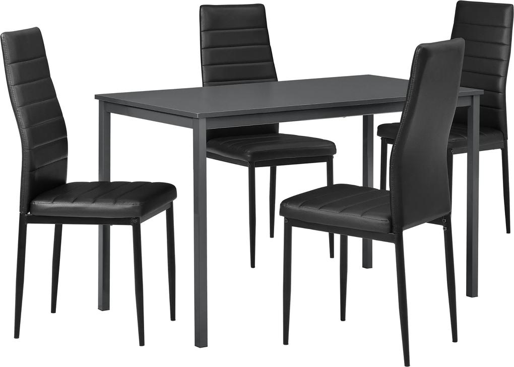 [en.casa]® Masa bucatarie/salon design elegant  - gri inchis (120x60cm) - cu 4 scaune negre elegante