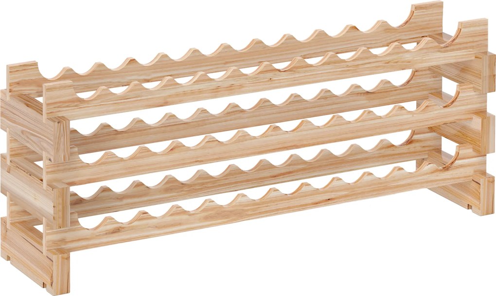 HOMCOM Suport pentru 36 sticle, etajeră pentru vin cu 3 niveluri modulare, 114×28×42,5cm, lemn natural | Aosom Romania