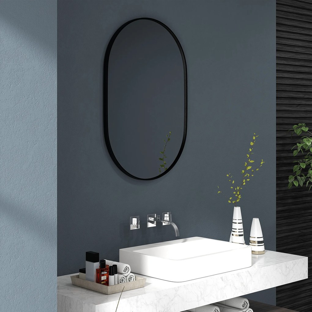 HOMCOM Oglindă pentru Baie cu Ramă din Aluminiu, 40x70 cm, Negru | Aosom Romania