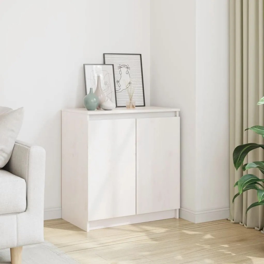 vidaXL Dulap lateral, alb, 60x36x65 cm, lemn masiv de pin
