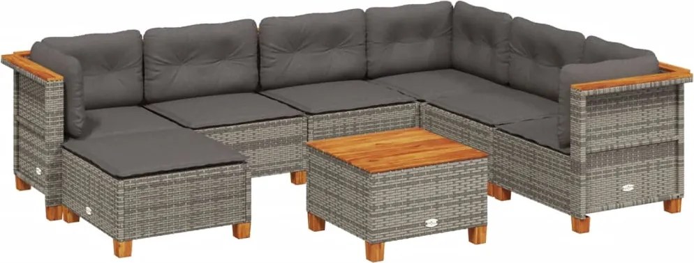 vidaXL Set canapele de grădină cu perne, 8 piese, gri, poliratan