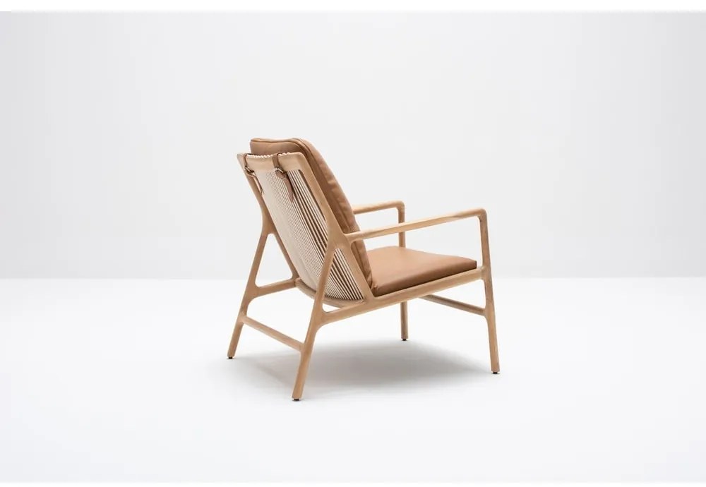 Fotoliu maro-natural cu tapițerie din piele Dedo – Gazzda