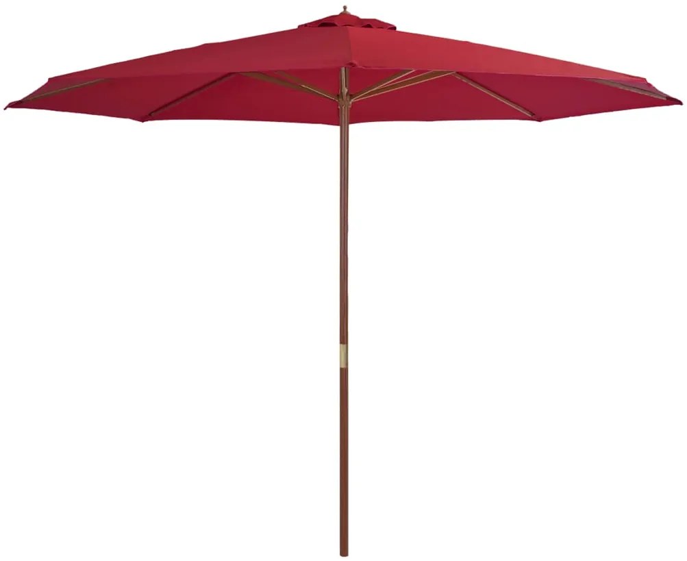 vidaXL Umbrelă de soare de exterior cu stâlp din lemn, vișiniu, 350 cm