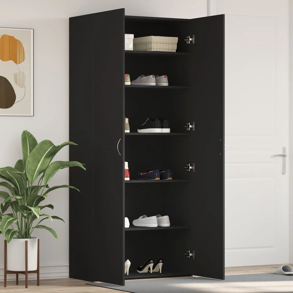 vidaXL Dulap pentru pantofi Negru 80x35,5x180 cm Lemn prelucrat