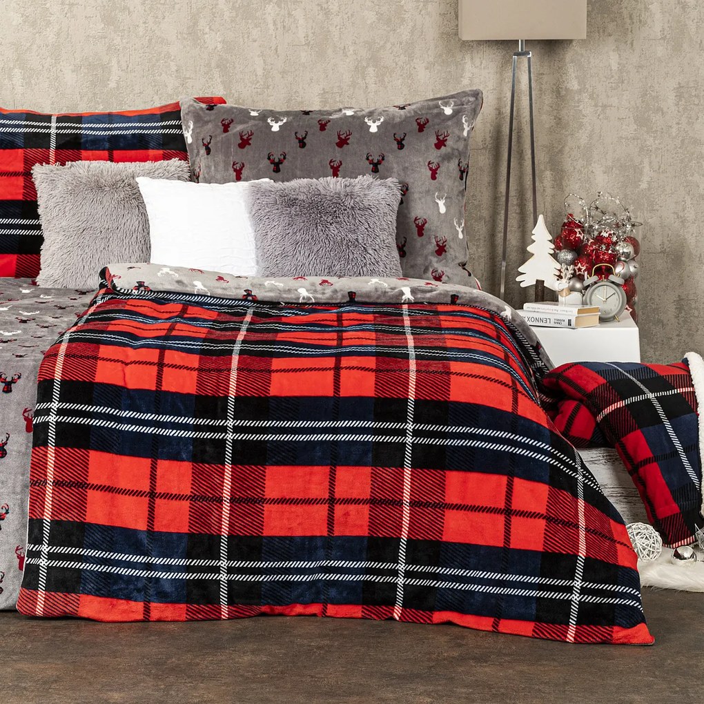 Lenjerie de pat din microflanelă 4Home Carouri roșu, 160 x 200 cm, 70 x 80 cm, 160 x 200 cm, 70 x 80 cm