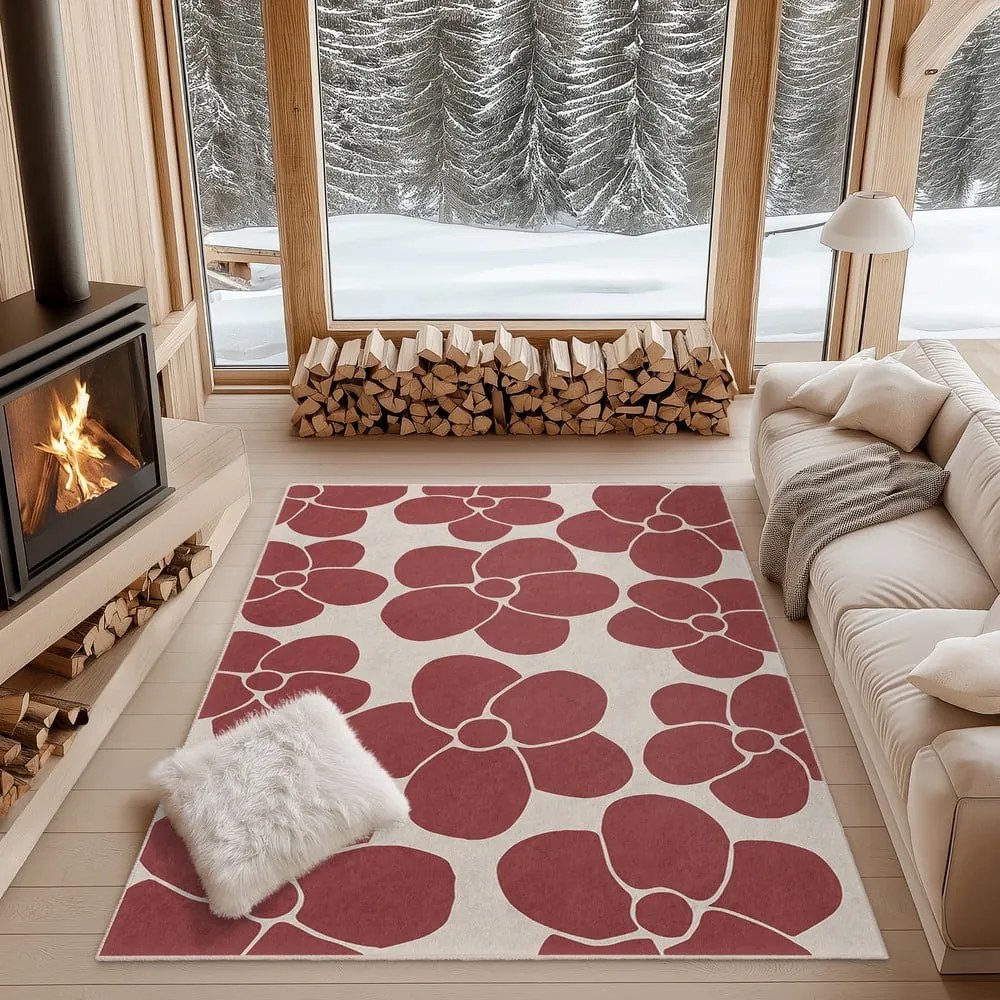 Covor roșu lavabil 60x100 cm Red Meadow – Mila Home