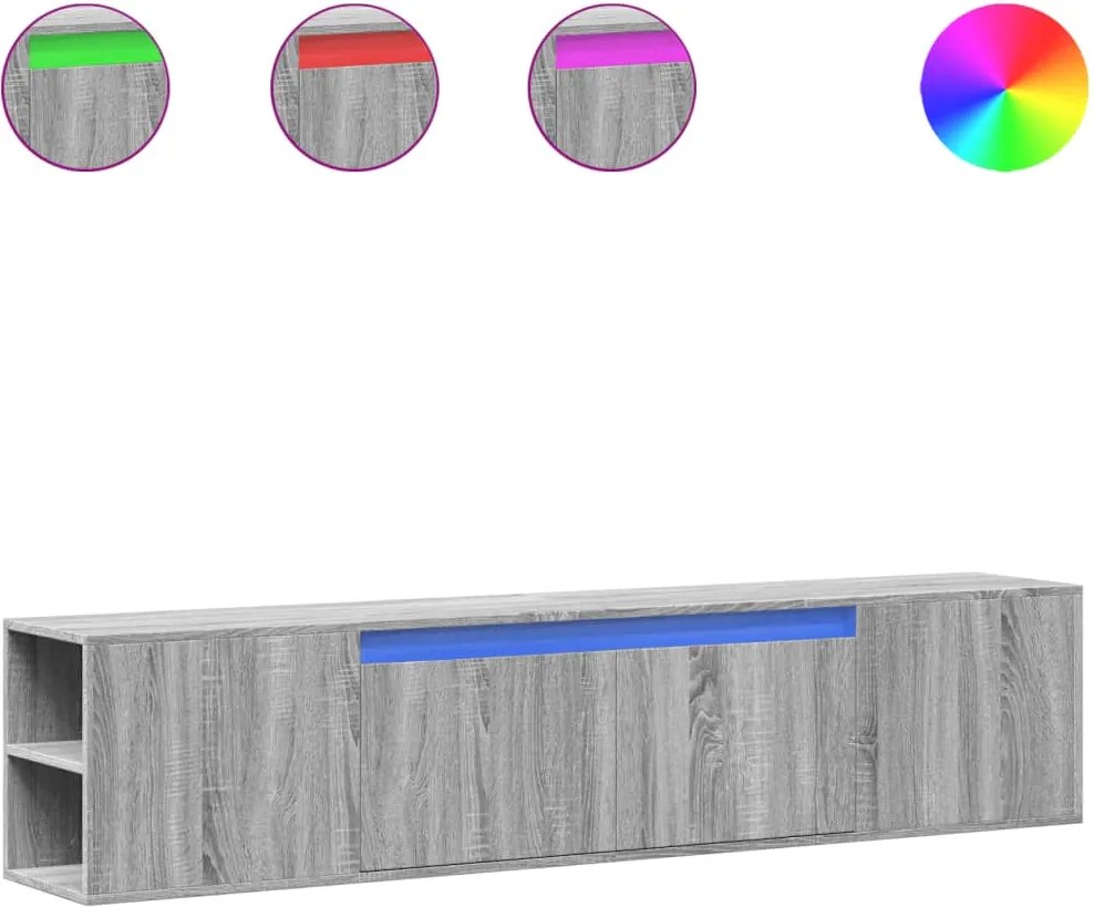 vidaXL Comodă TV de perete cu lumini LED, gri sonoma, 180x31x39,5 cm