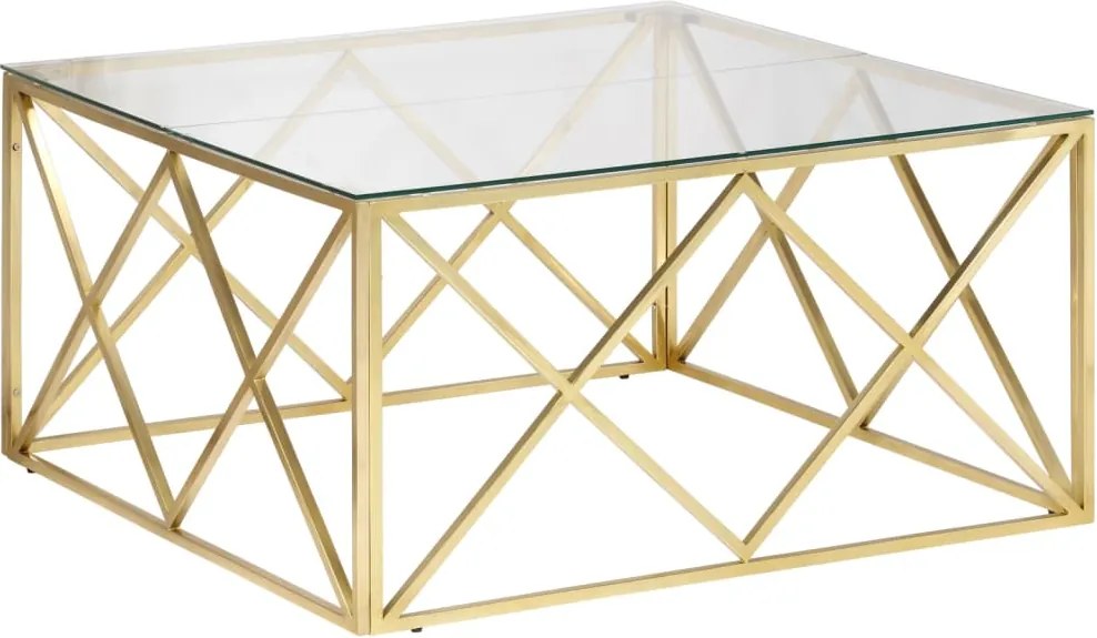 vidaXL Măsuță de cafea, oțel inoxidabil auriu și sticlă securizată