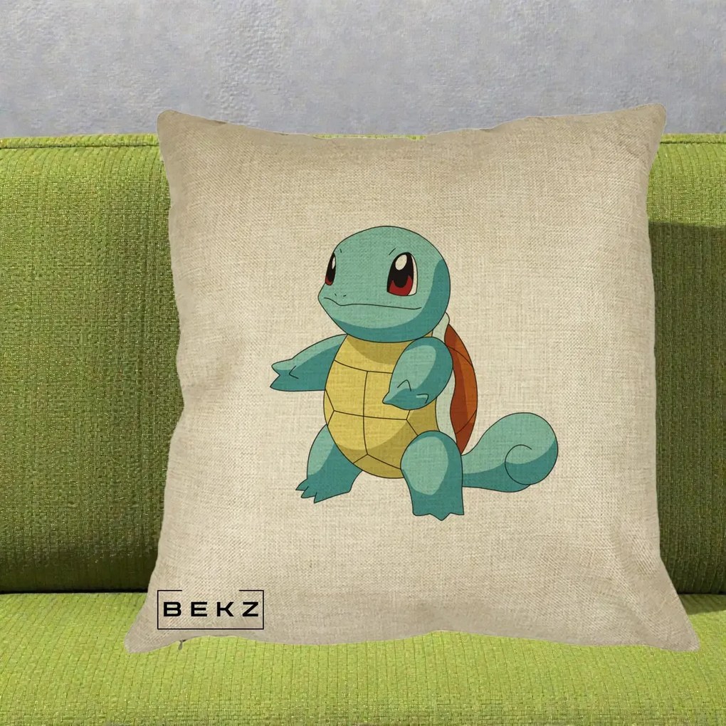 Perna Personalizata Squirtle Pokemon, 40x40 cm, Crem, Husa Detasabila, Perna Inclusa, BEKZ®