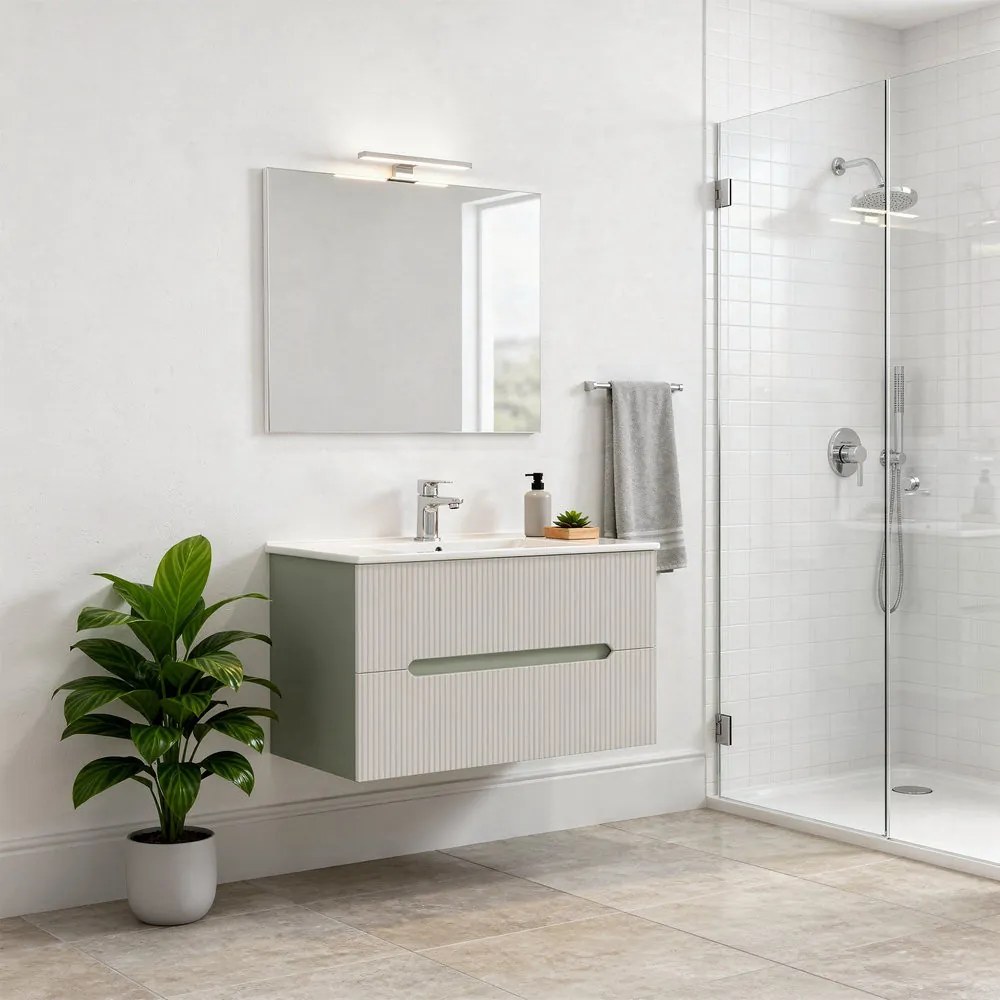 Trent Mobilier de baie 80 cm lavoar ceramic (2 sertare) cu oglindă 60x80 cm verde-alb