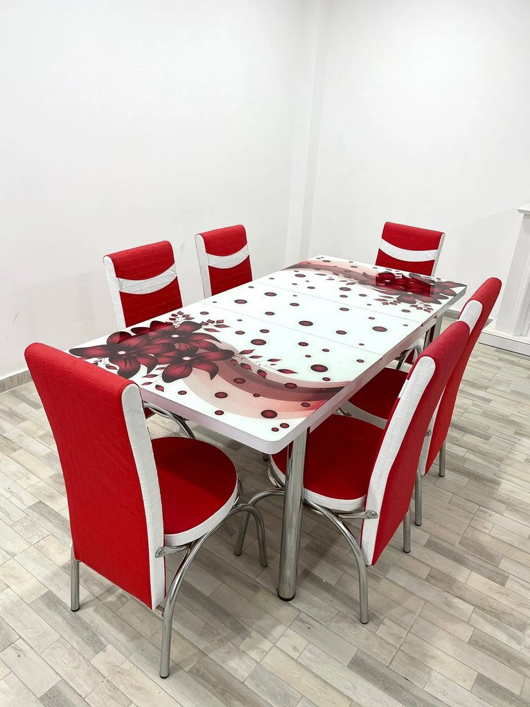 Set masa extensibila 130 / 170 x 80 cm cu 6 scaune, model 1637