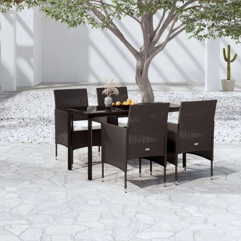 vidaXL Set masă pentru grădină, 5 piese, cu perne, negru