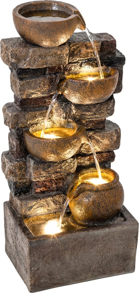 Outsunny Fântână de grădină cu iluminare LED pompă fântână decorativă în cascadă cu 5 niveluri flux reglabil maro rustic | Aosom Romania