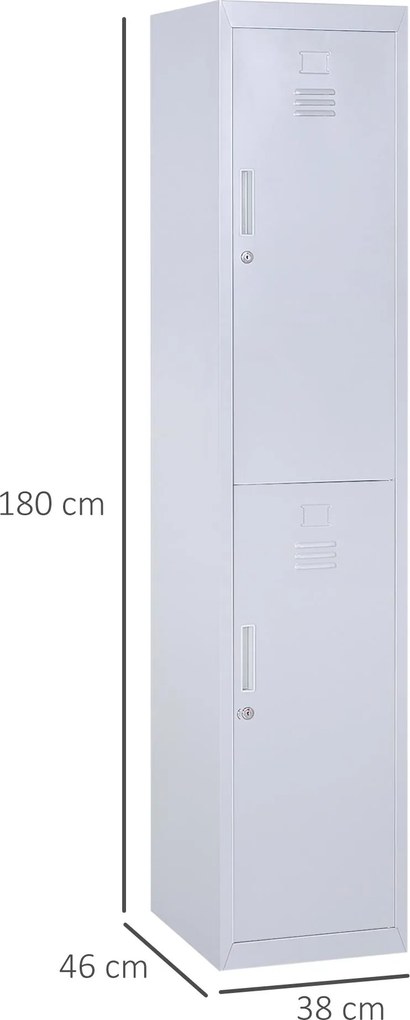 Dulapior Haine din Otel 4 Rafturi 2 Usi cu Inchidere de Siguranta, Gri, 38x46x180cm Vinsetto | Aosom Romania