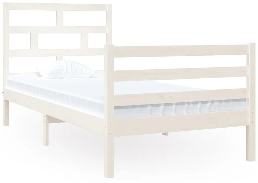3101249 vidaXL Cadru de pat Single 3FT, alb, 90x190 cm, lemn masiv
