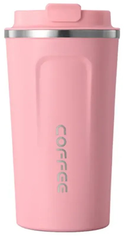 Cana termos cu capac pentru cafea, portabila, otel inoxidabil, 380 ml, Roz